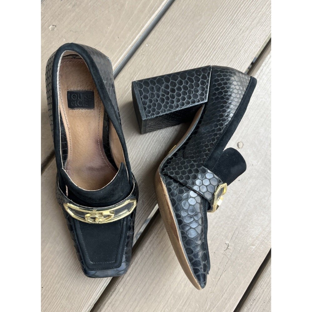LOUISE et CIE Women's Embossed Leather Snakeskin Block Heel Loafers Size 7M